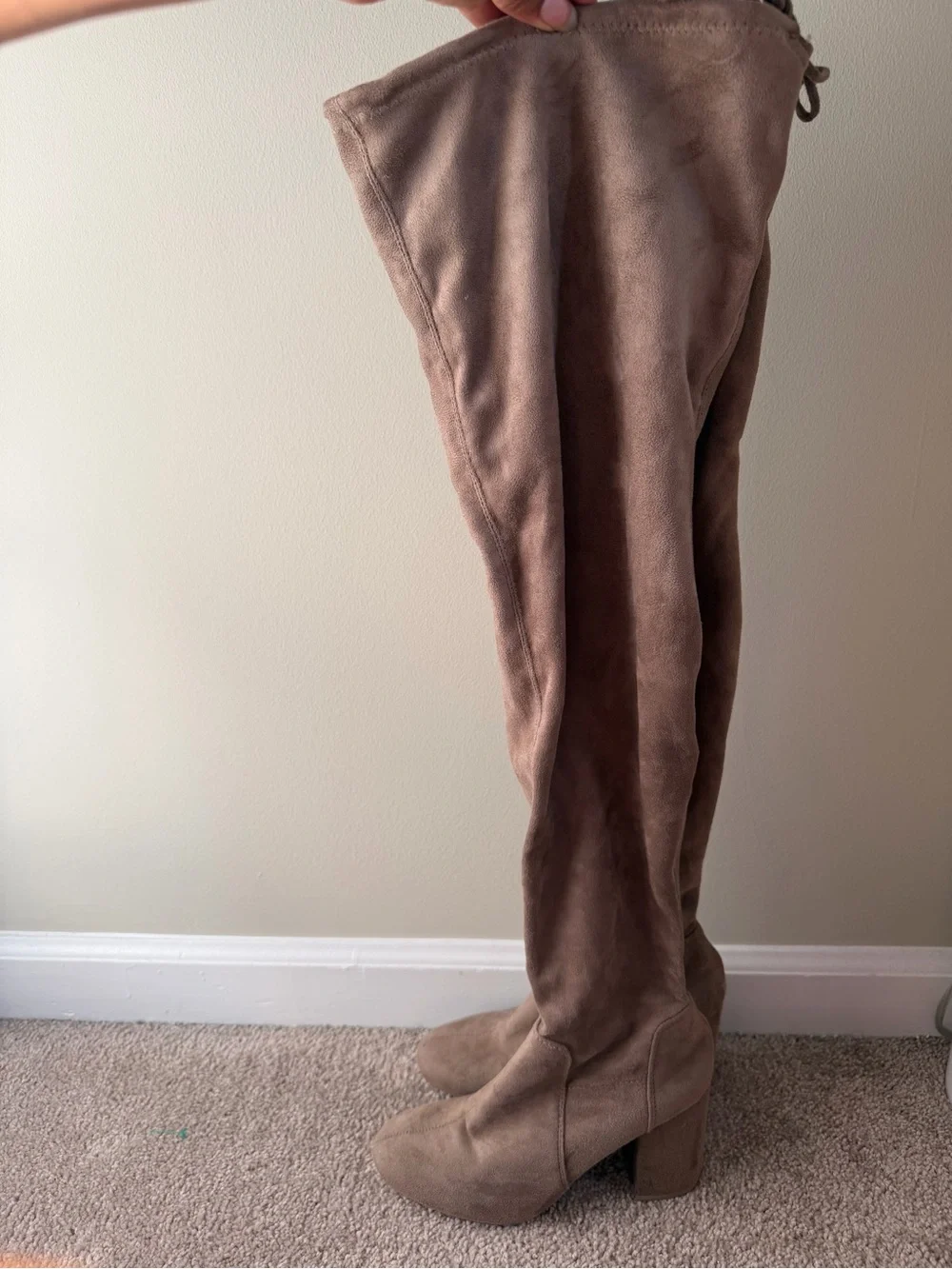Christian Siriano Over-the-Knee Suede Block Heel Boots - Taupe